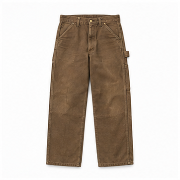 Pantalón de carpintero marrón vintage sobre fondo blanco