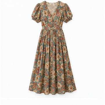 Vestido vintage estampado sobre fondo blanco