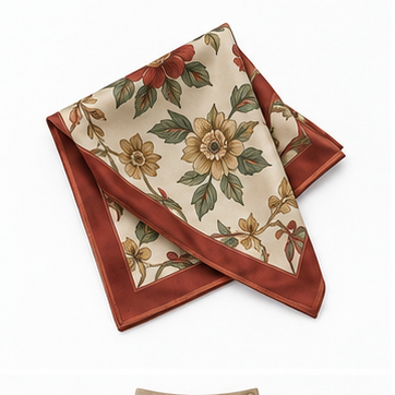 Pañuelo vintage floral plegado sobre fondo blanco