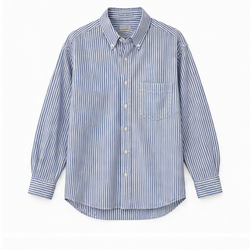 Camisa Oxford rayada vintage sobre fondo blanco